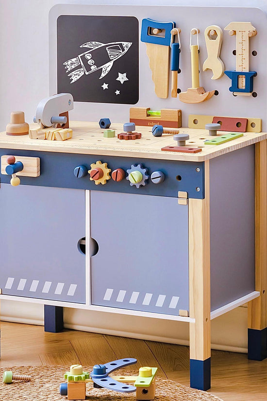 Wooden Toy Workbench for Toddler Boys