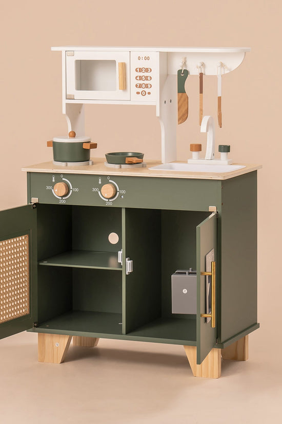 Vintage Green Wooden Toy Kitchen Set