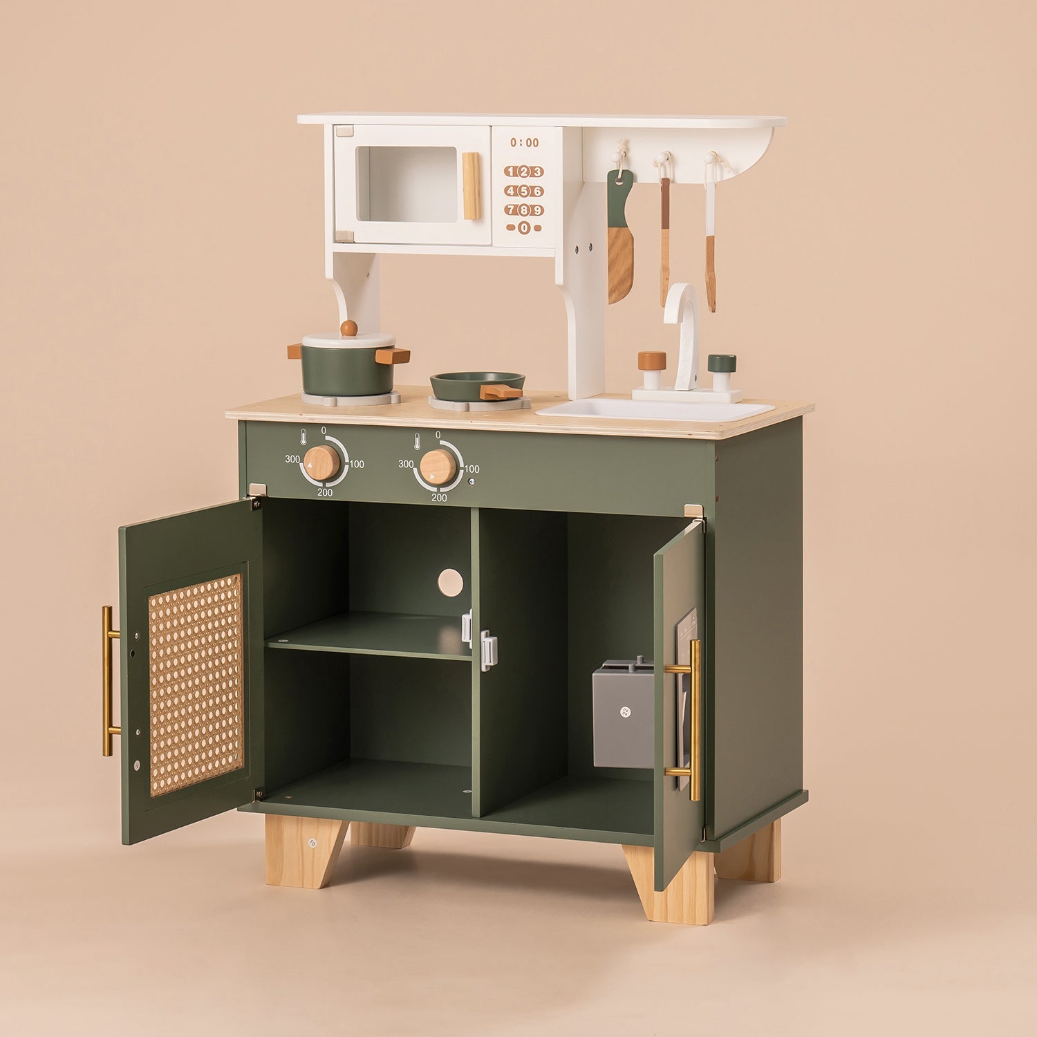 Vintage Green Wooden Toy Kitchen Set
