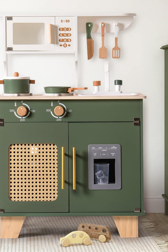 Vintage Green Wooden Toy Kitchen Set