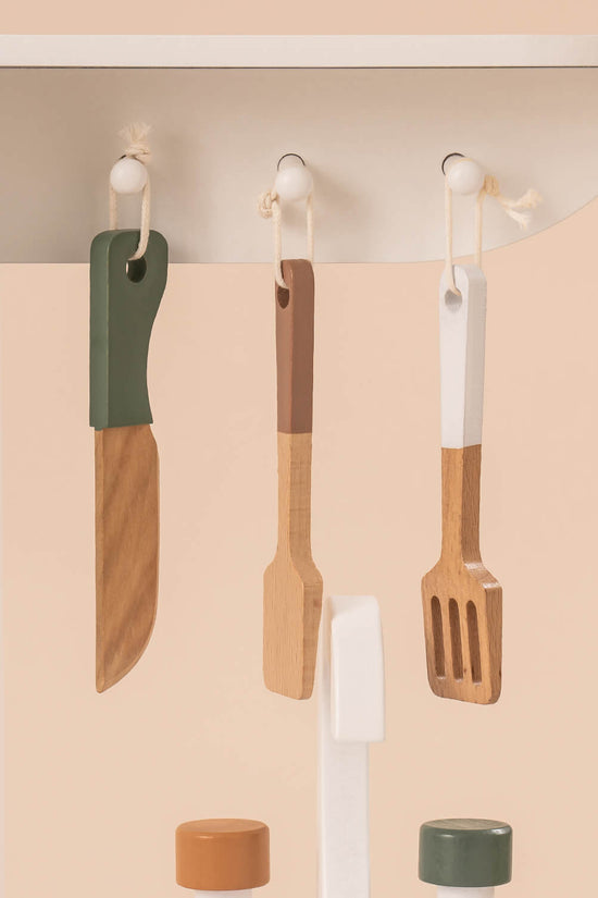 Vintage Green Wooden Toy Kitchen Set