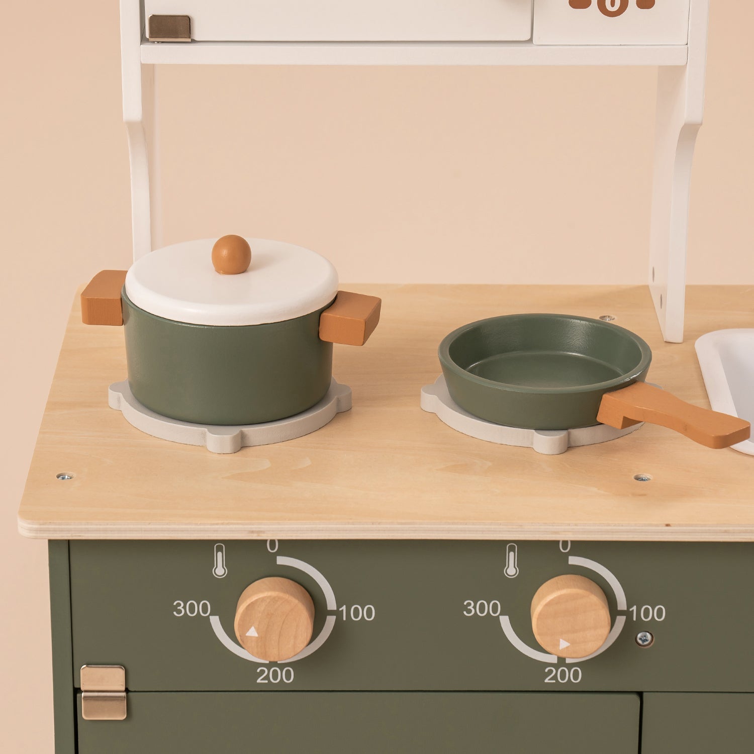 Vintage Green Wooden Toy Kitchen Set