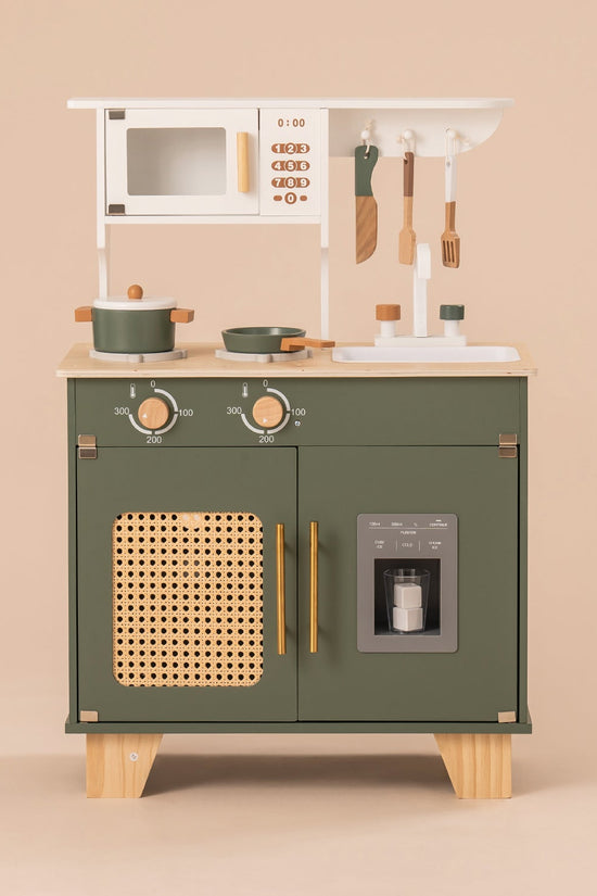 Vintage Green Wooden Toy Kitchen Set