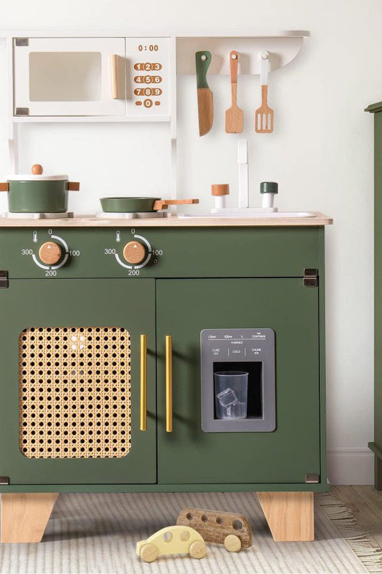 Vintage Green Wooden Toy Kitchen Set