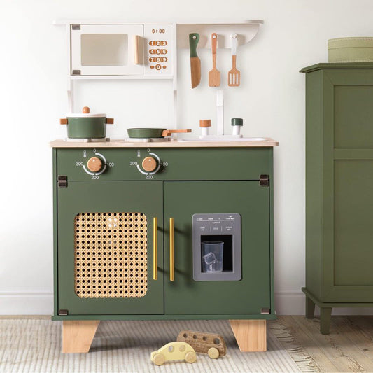 Vintage Green Wooden Toy Kitchen Set