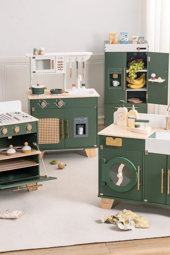 Vintage Green Wooden Toy Kitchen Set