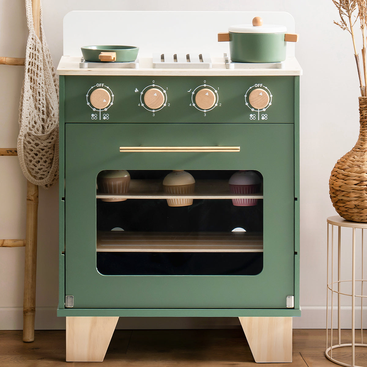 Vintage Green Wooden Toy Kitchen Set