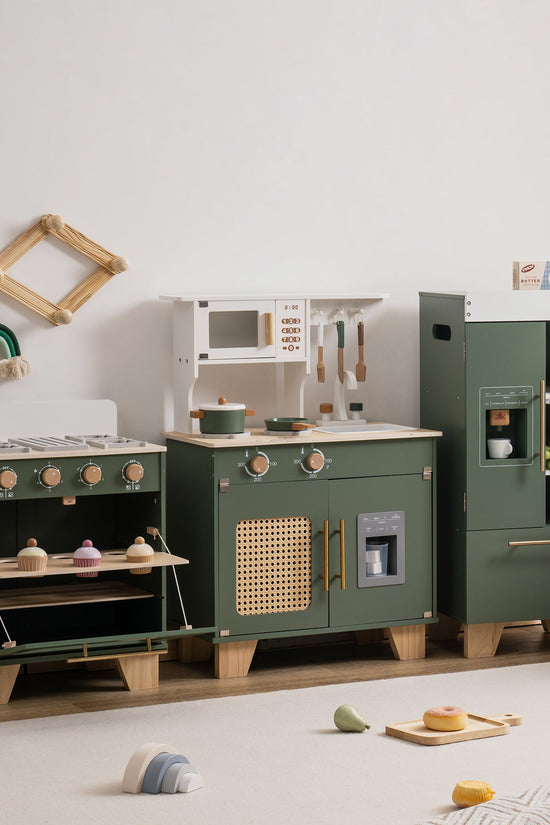 Vintage Green Wooden Toy Kitchen Set