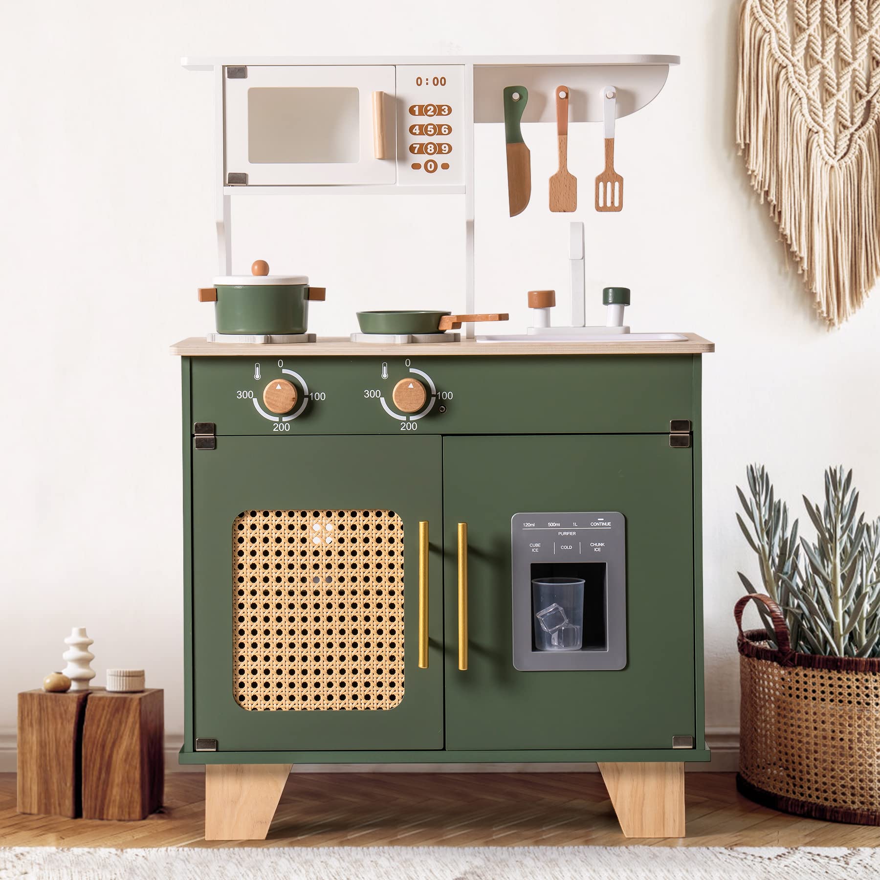 Vintage Green Wooden Toy Kitchen Set