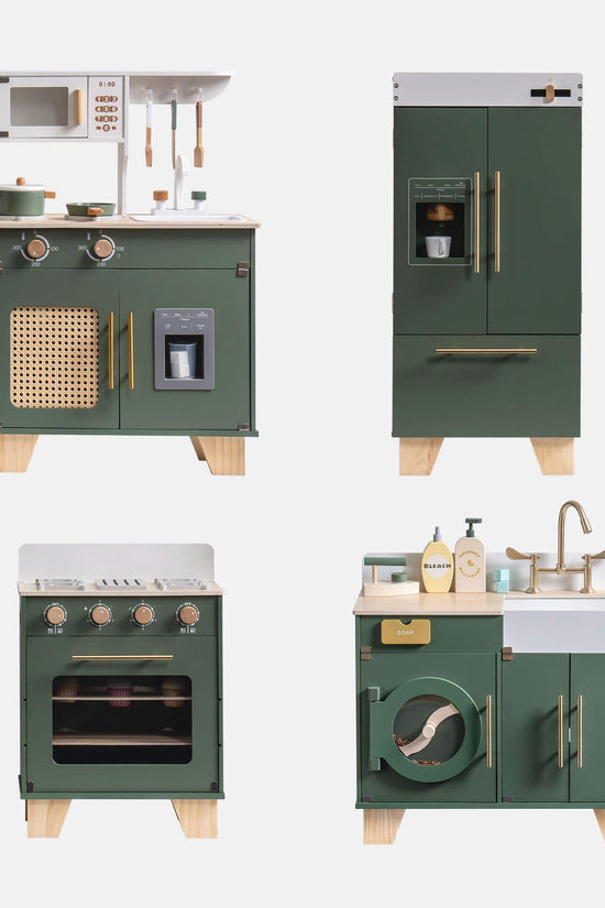 Vintage Green Wooden Toy Kitchen Set