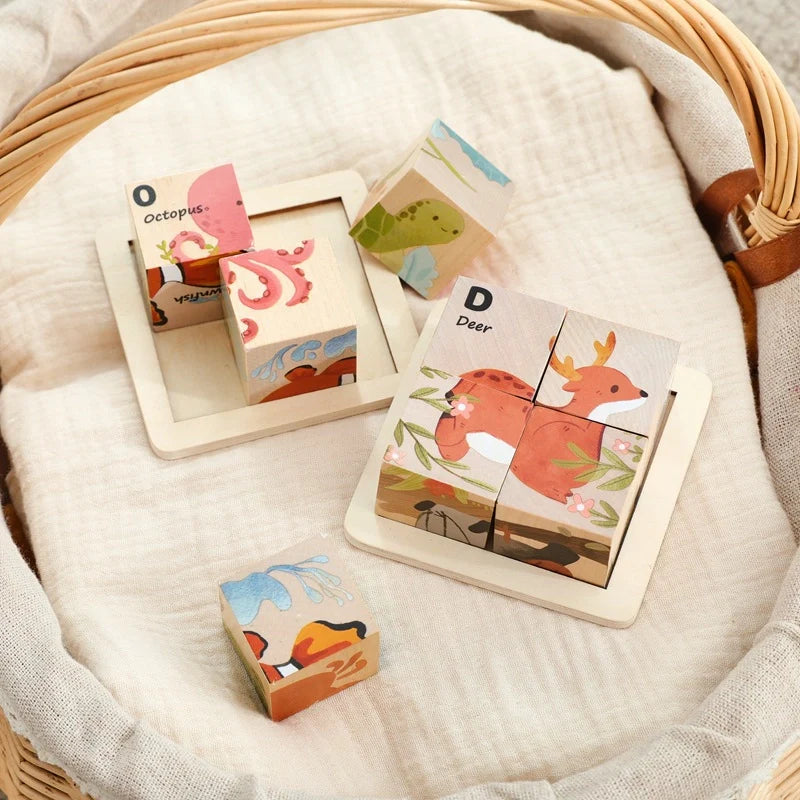 Wooden Animal Cube Puzzle Board