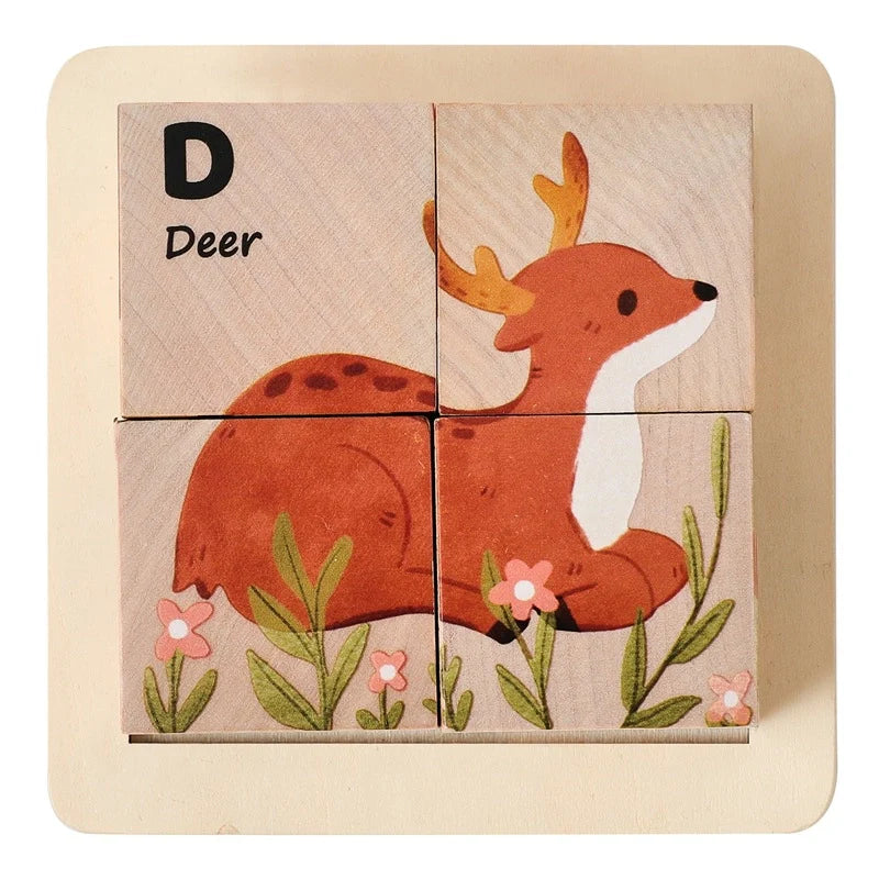 Wooden Animal Cube Puzzle Board
