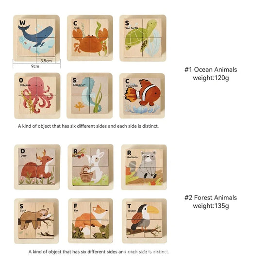 Wooden Animal Cube Puzzle Board