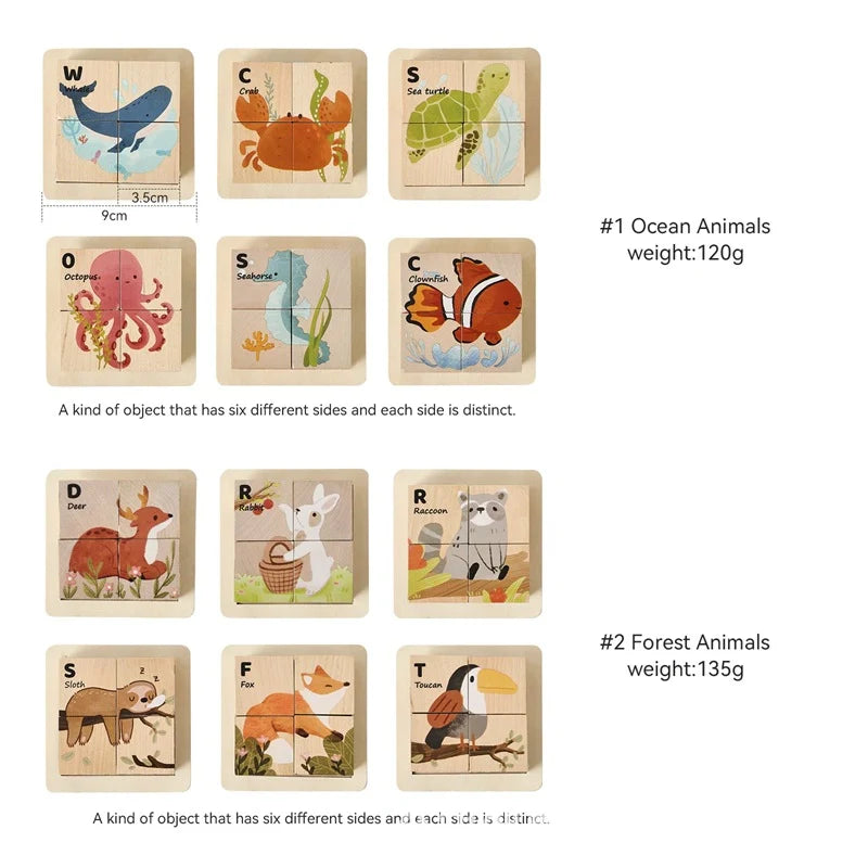 Wooden Animal Cube Puzzle Board