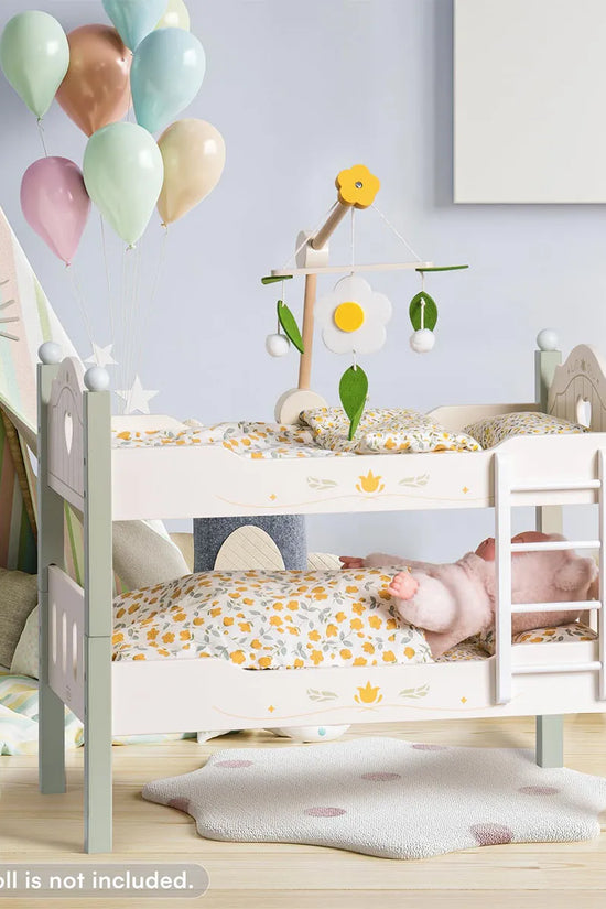 Wooden Baby Doll Bed with Ladder & Bedding