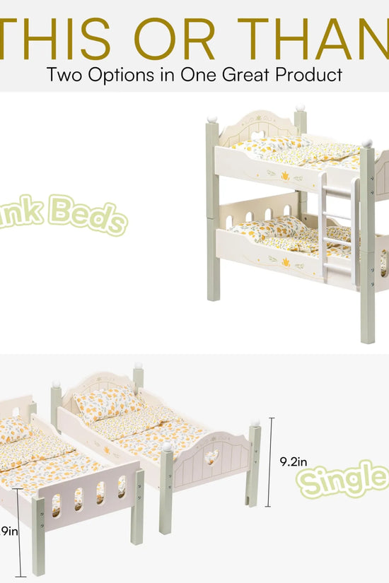 Wooden Baby Doll Bed with Ladder & Bedding