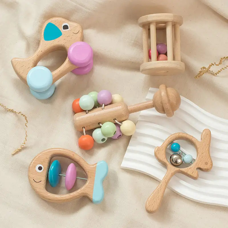 Wooden Baby Hand Bell Rattle Toy