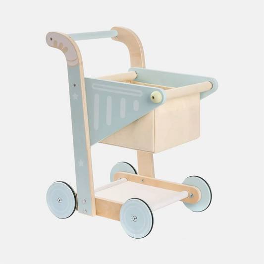 Wooden Baby Push Walker Toy – Dual-Layer Shopping Cart for Toddlers