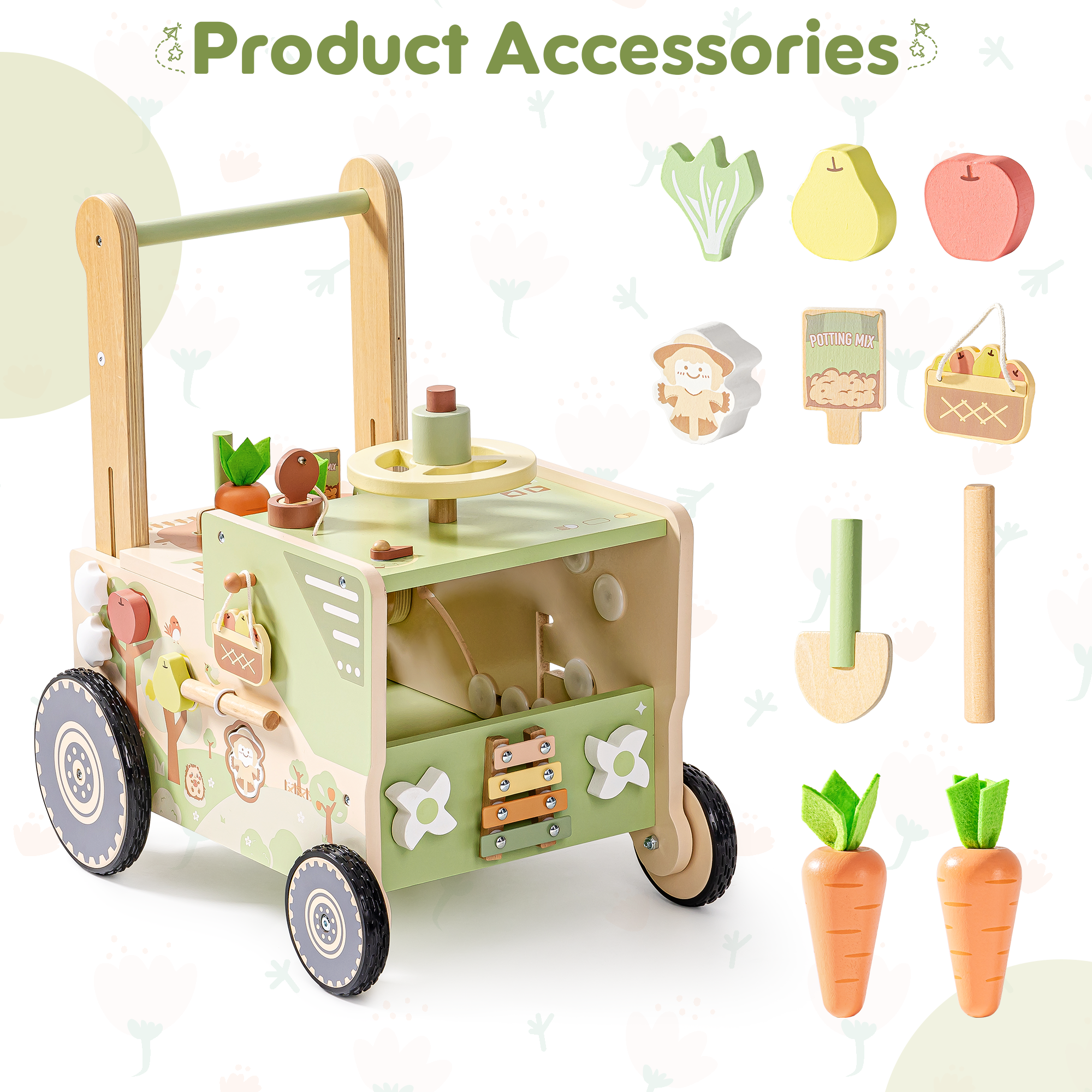 Wooden Baby Walker Farm Cart