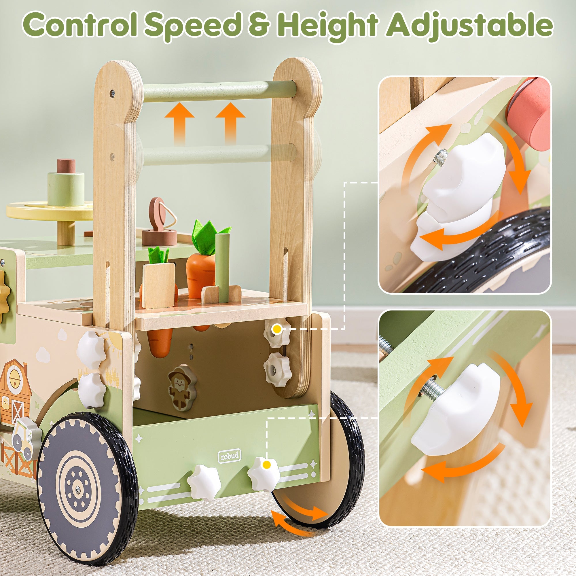 Wooden Baby Walker Farm Cart