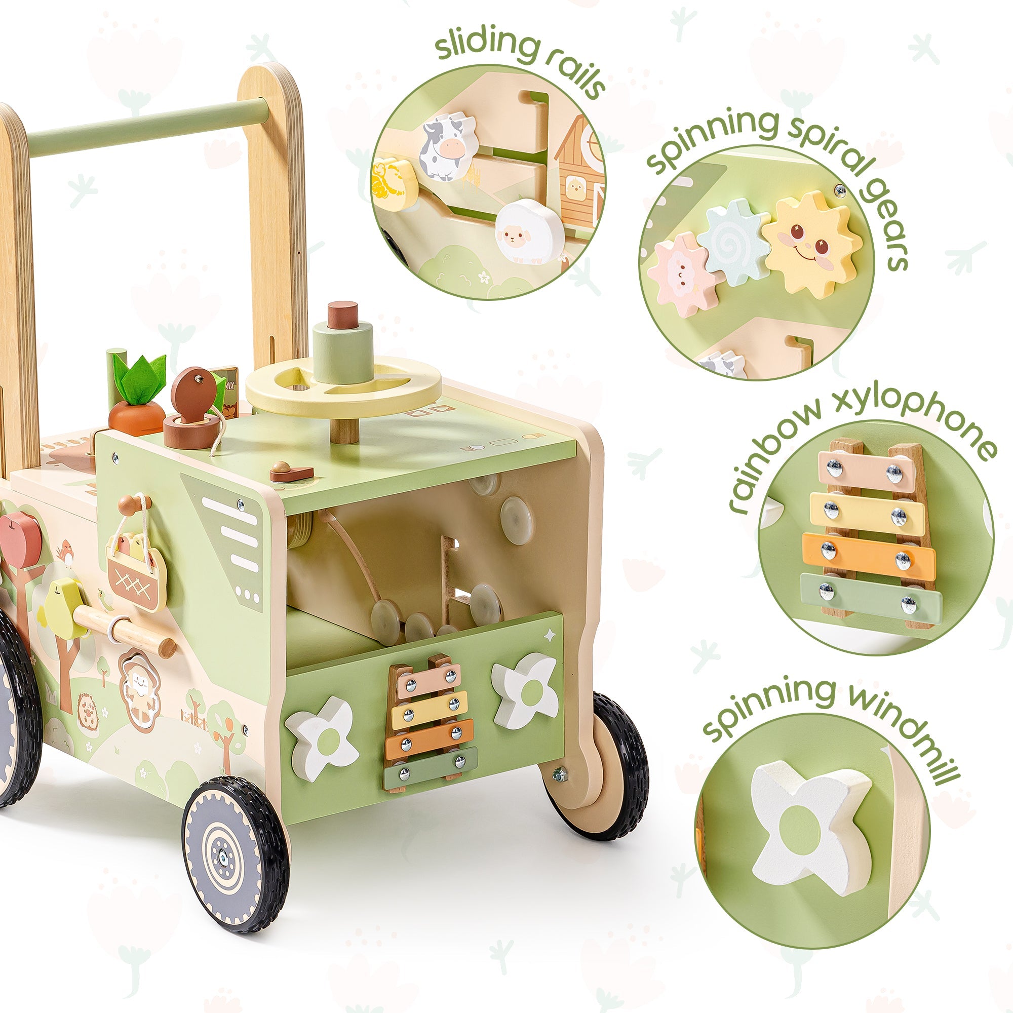 Wooden Baby Walker Farm Cart