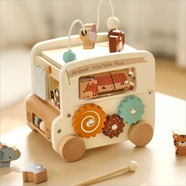 Montessori 5-in-1 Wooden Activity Bus Toy