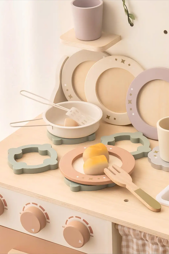 Wooden Dish Set – Play Kitchen Toy for Toddlers