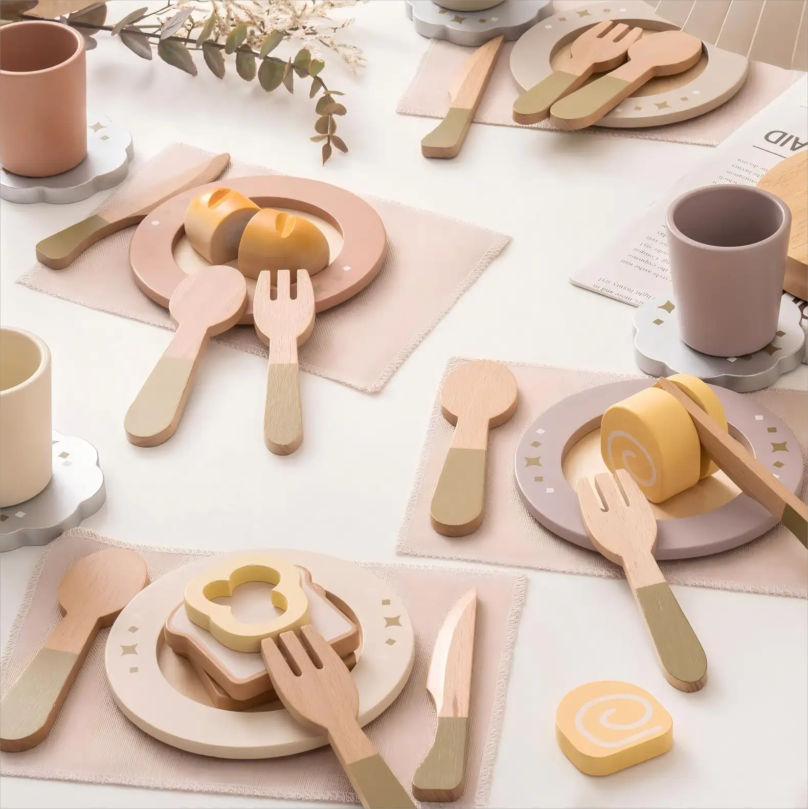 Wooden Dish Set – Play Kitchen Toy for Toddlers