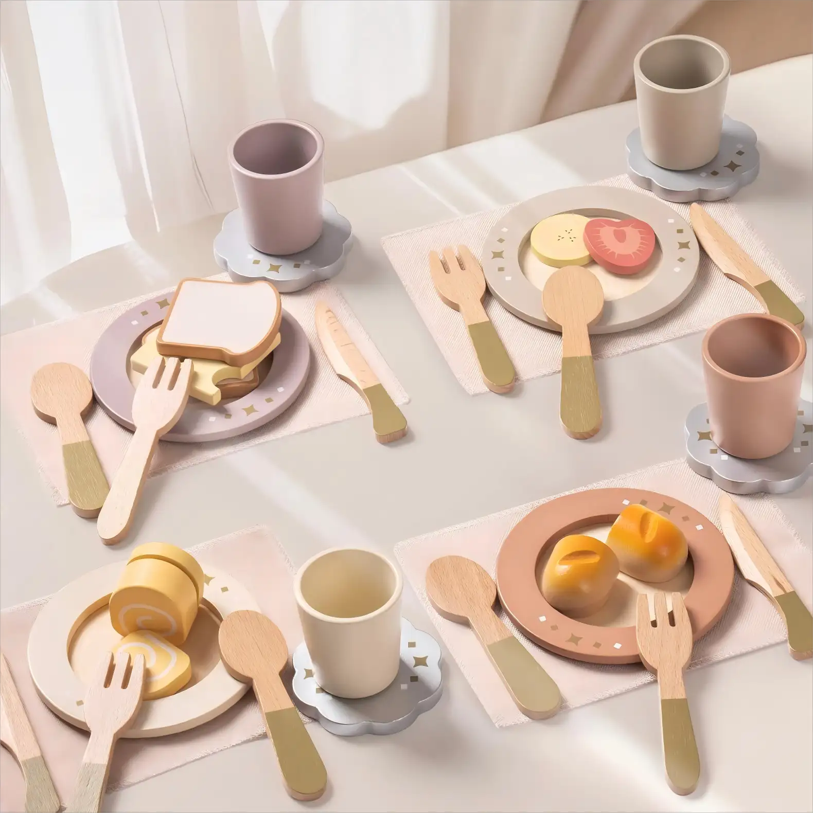 Wooden Dish Set – Play Kitchen Toy for Toddlers