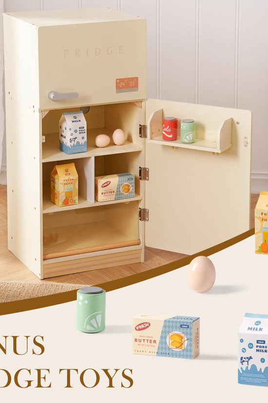 Creamy Wooden Kids Play Kitchen Fridge