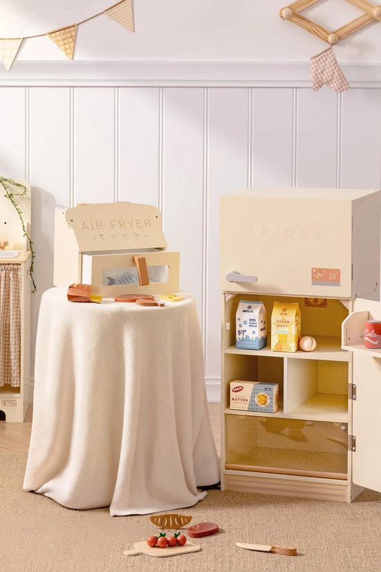 Creamy Wooden Kids Play Kitchen Fridge
