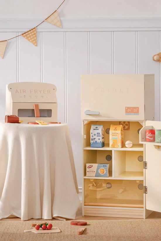 Creamy Wooden Kids Play Kitchen Fridge