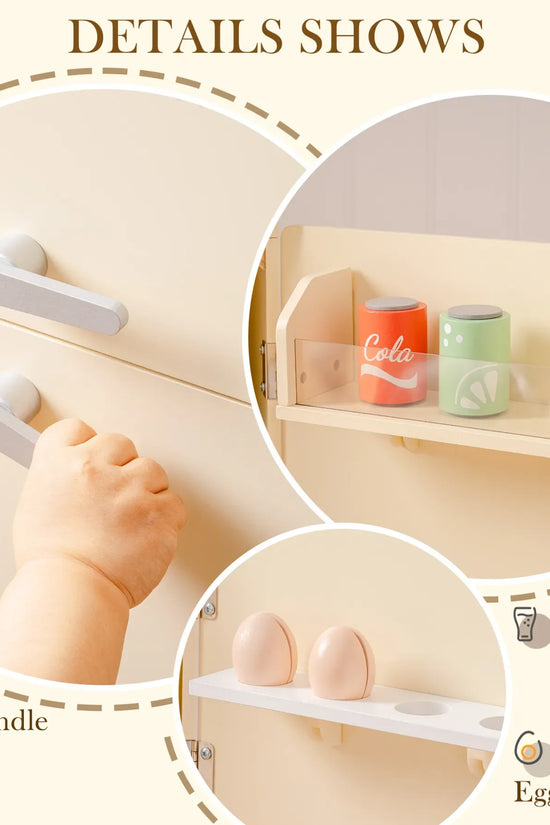 Creamy Wooden Kids Play Kitchen Fridge