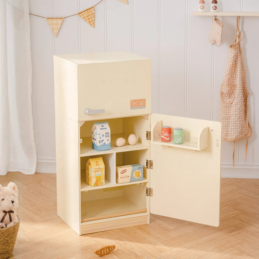 Creamy Wooden Kids Play Kitchen Fridge