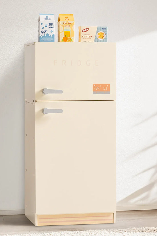 Creamy Wooden Kids Play Kitchen Fridge