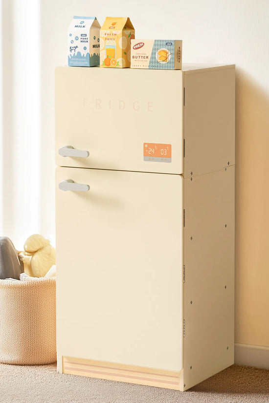 Creamy Wooden Kids Play Kitchen Fridge