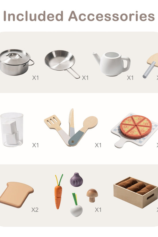 Wooden Kids Play Kitchen Set with Cuttable Fruits