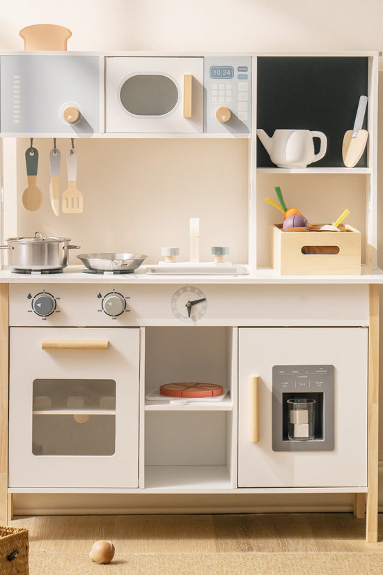 Wooden Kids Play Kitchen Set with Cuttable Fruits