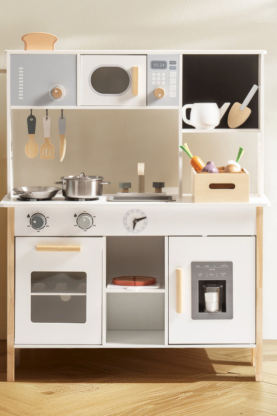 Wooden Kids Play Kitchen Set with Cuttable Fruits