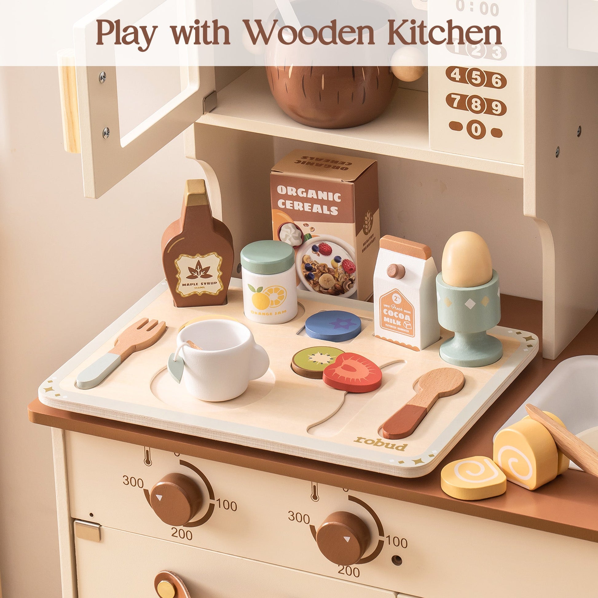 Wooden Kids Play Kitchen Set with Cuttable Fruits