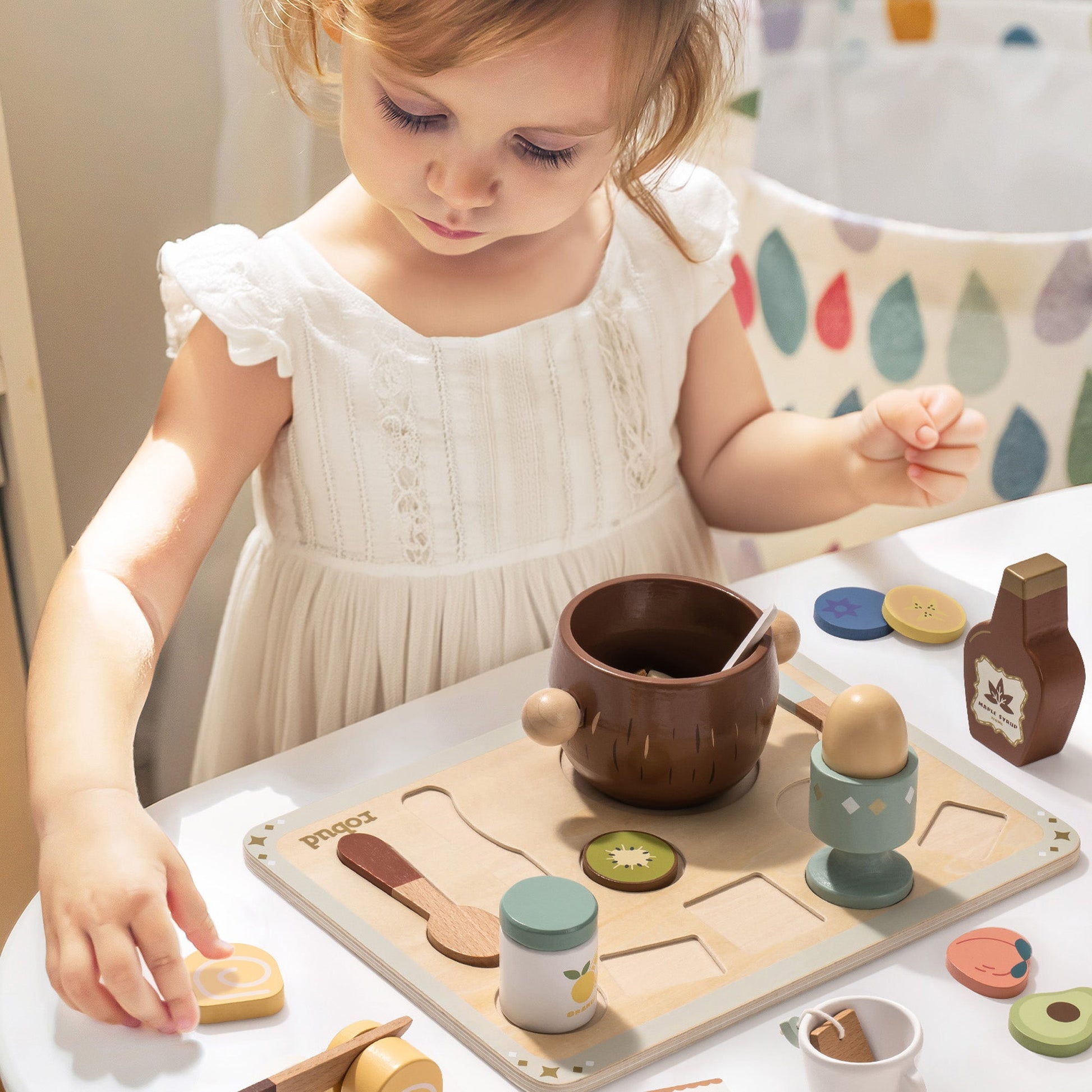 Wooden Kids Play Kitchen Set with Cuttable Fruits