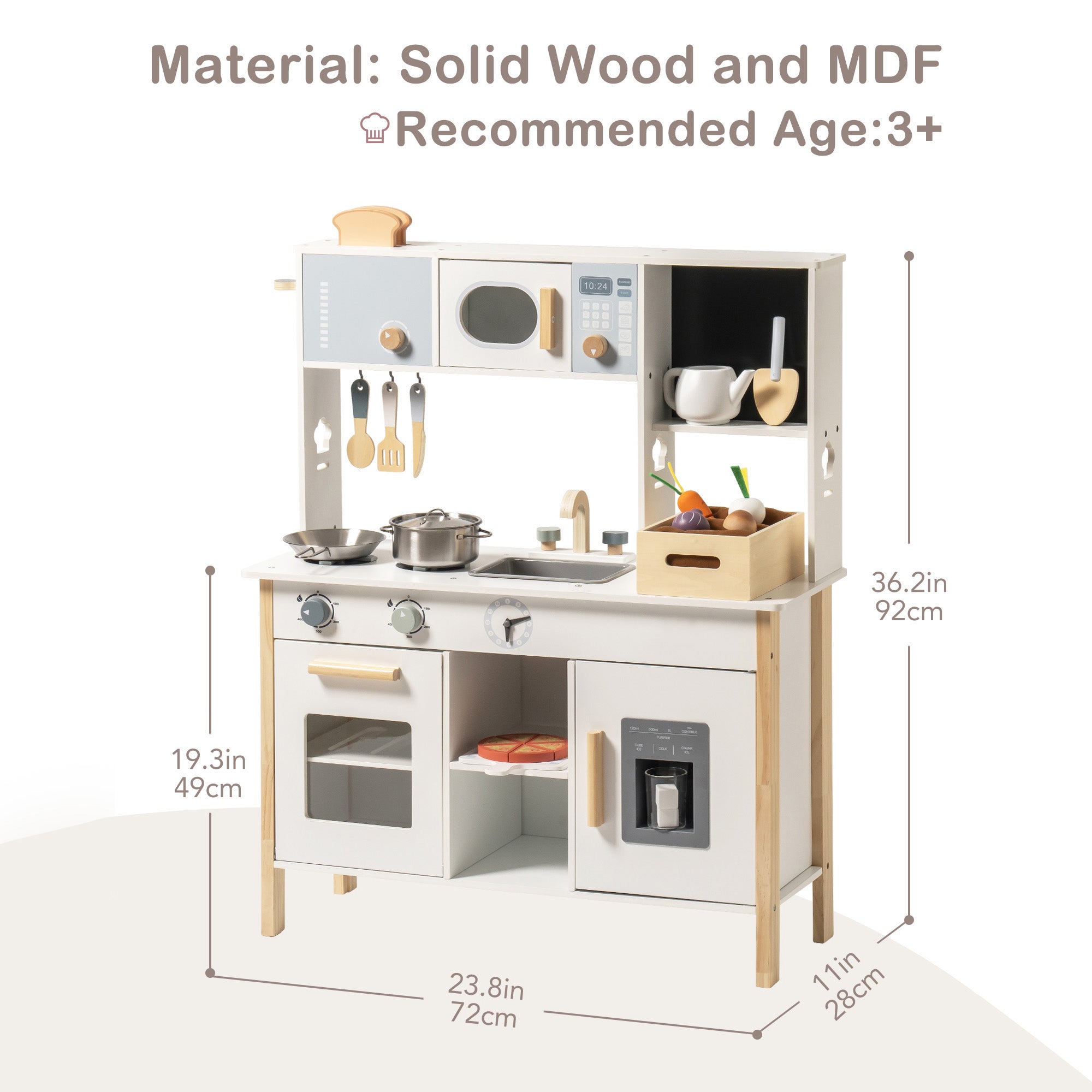 Wooden Kids Play Kitchen Set with Cuttable Fruits