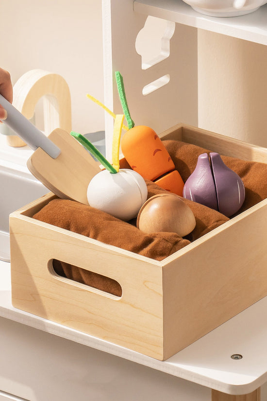 Wooden Kids Play Kitchen Set with Cuttable Fruits