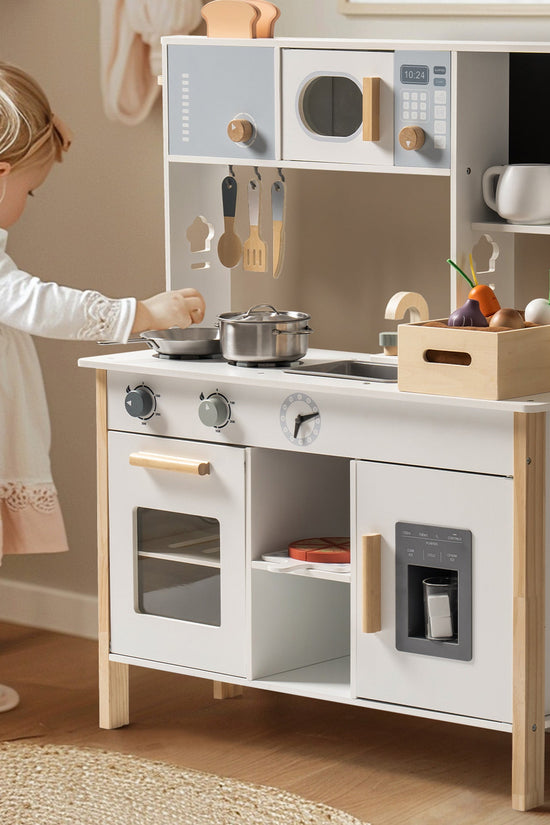 Wooden Kids Play Kitchen Set with Cuttable Fruits