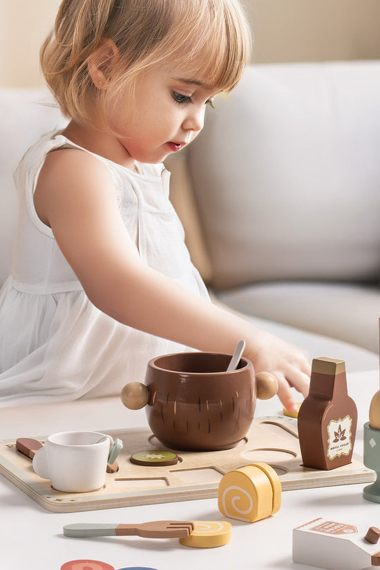 Wooden Kids Play Kitchen Set with Cuttable Fruits