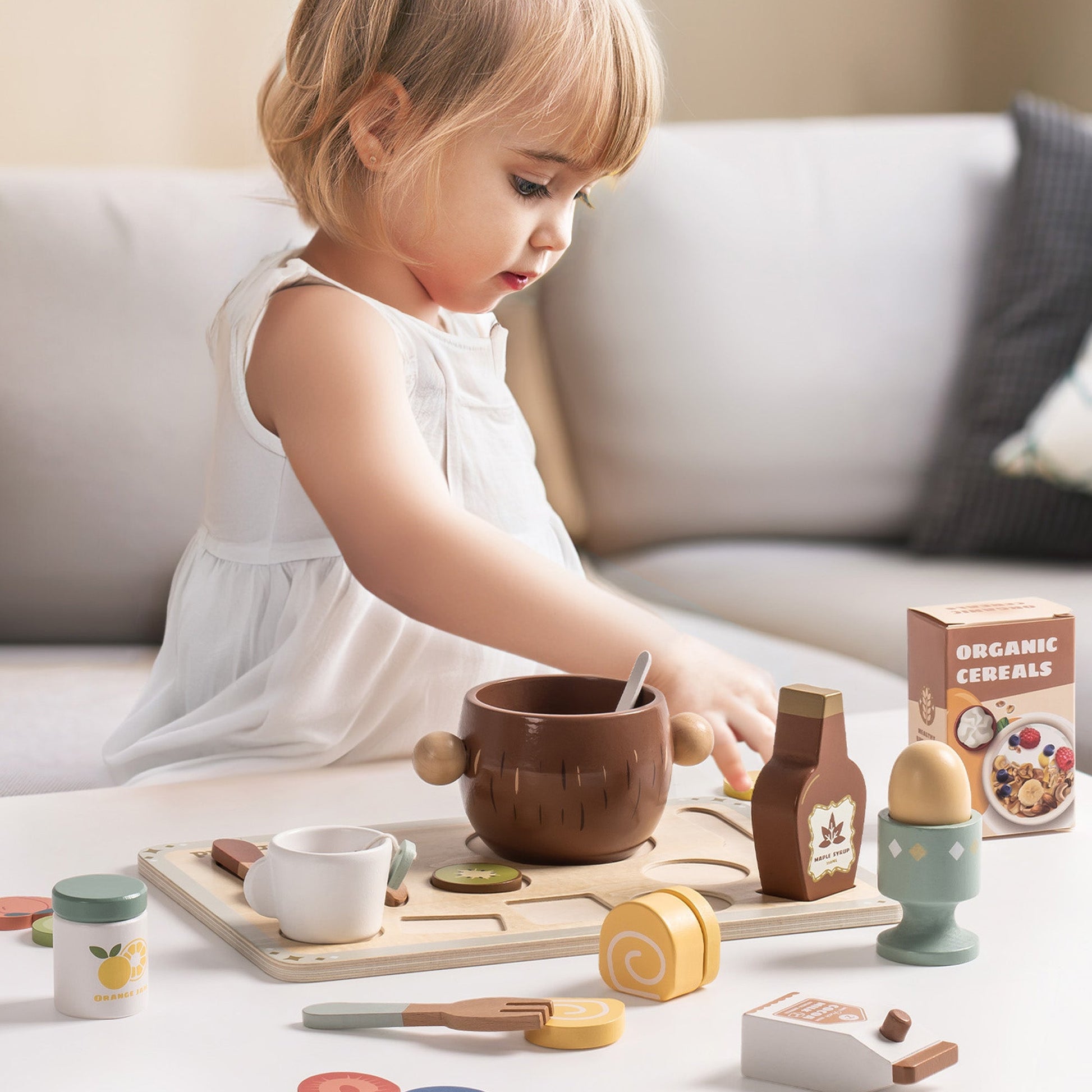 Wooden Kids Play Kitchen Set with Cuttable Fruits
