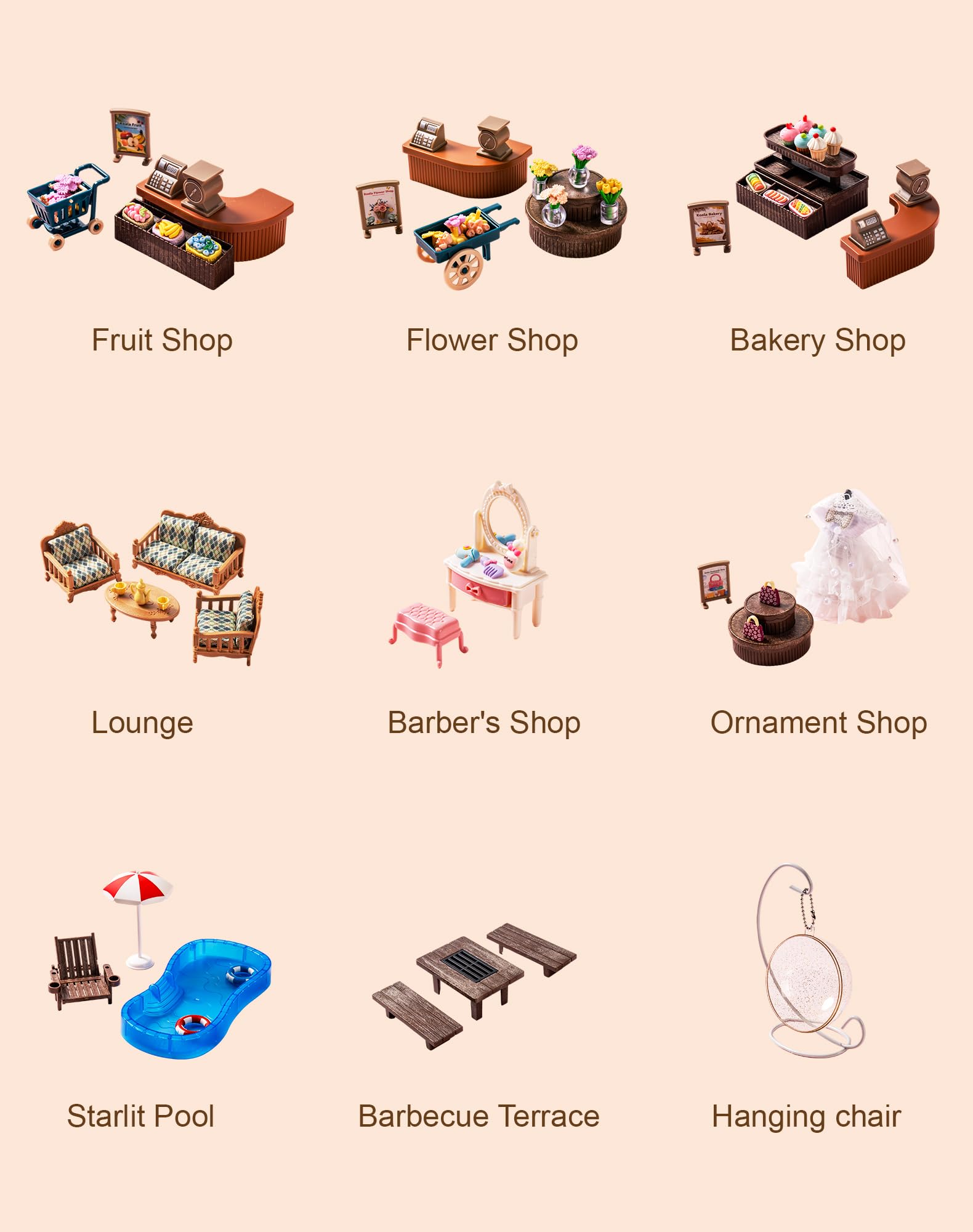 Wooden Shopping Mall Dollhouse for Kids