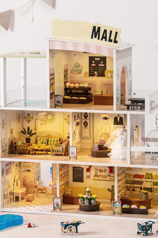 Wooden Shopping Mall Dollhouse for Kids