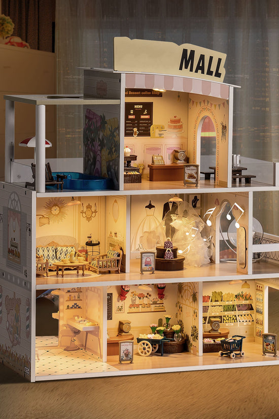 Wooden Shopping Mall Dollhouse for Kids