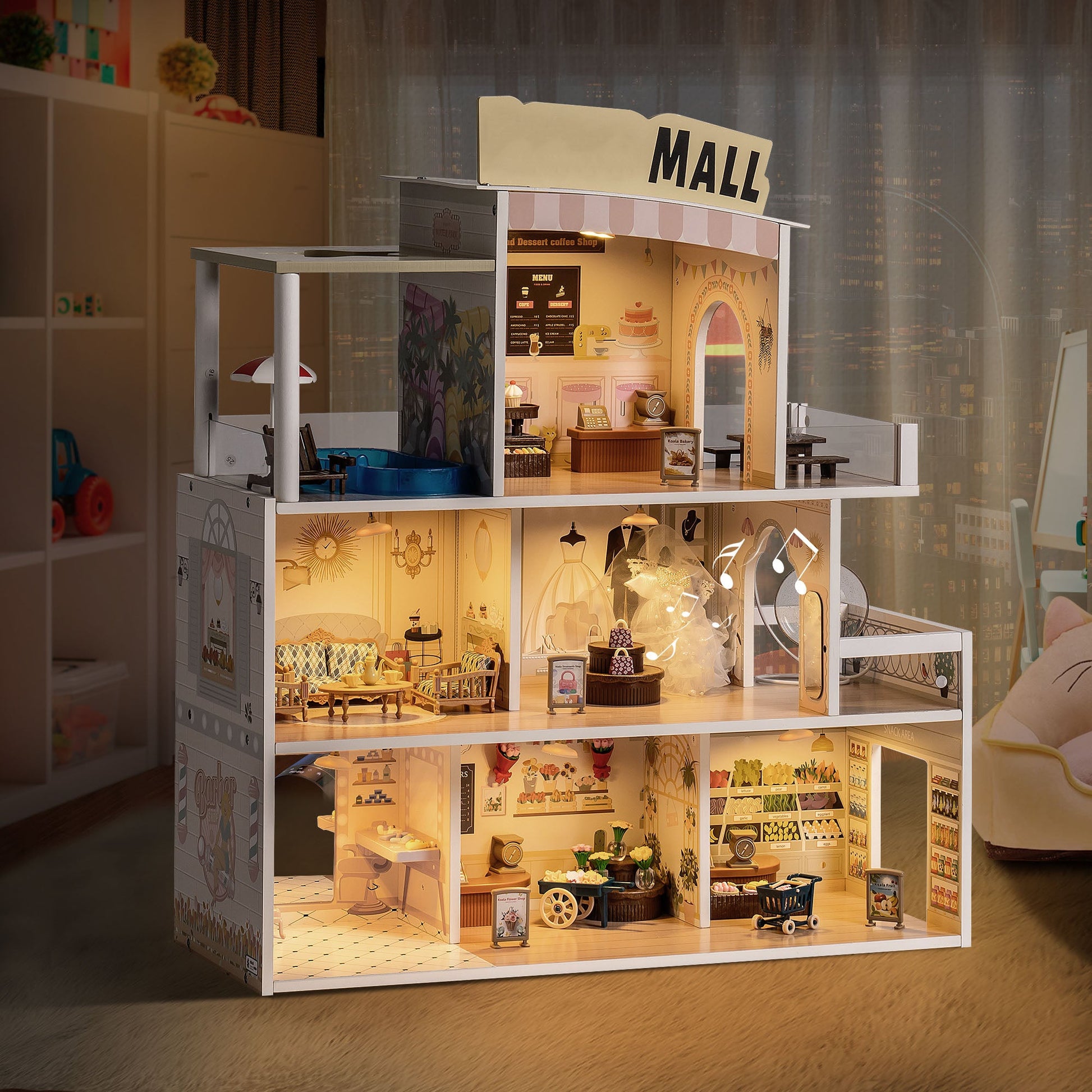 Wooden Shopping Mall Dollhouse for Kids